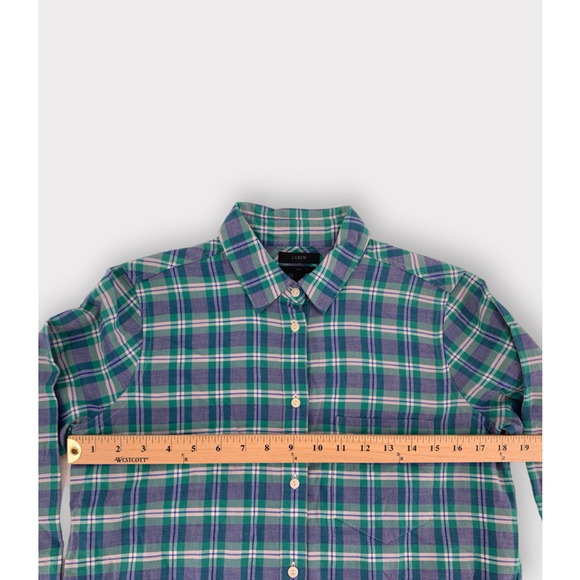 J.Crew Boy Fit Plaid Flannel Shirt Green Blue 4 - Picture 7 of 10